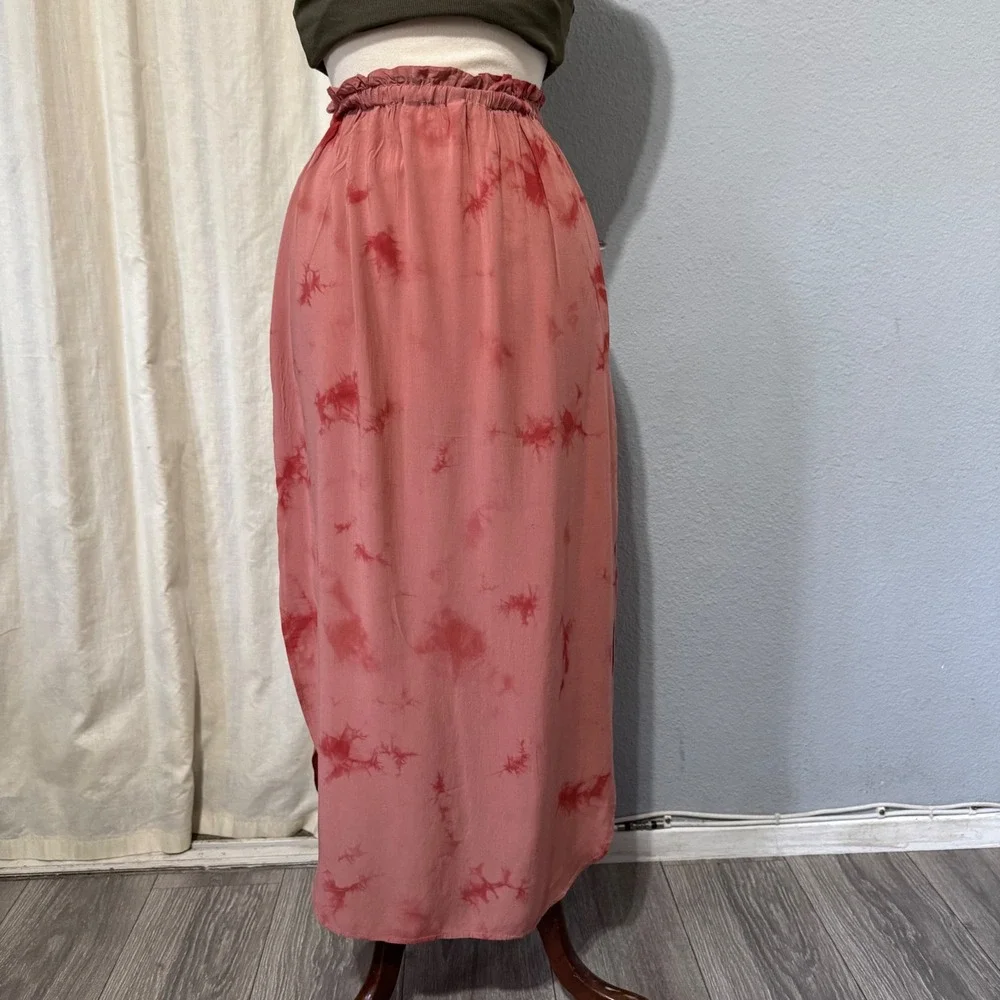 BB Dakota Tie Dye Pink Boho Flowy High Waist Slit Midi Skirt S‎ Elastic Waist